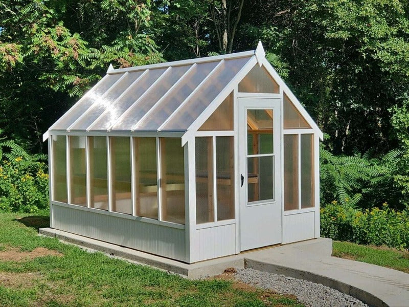 beautiful white a frame greenhouse 