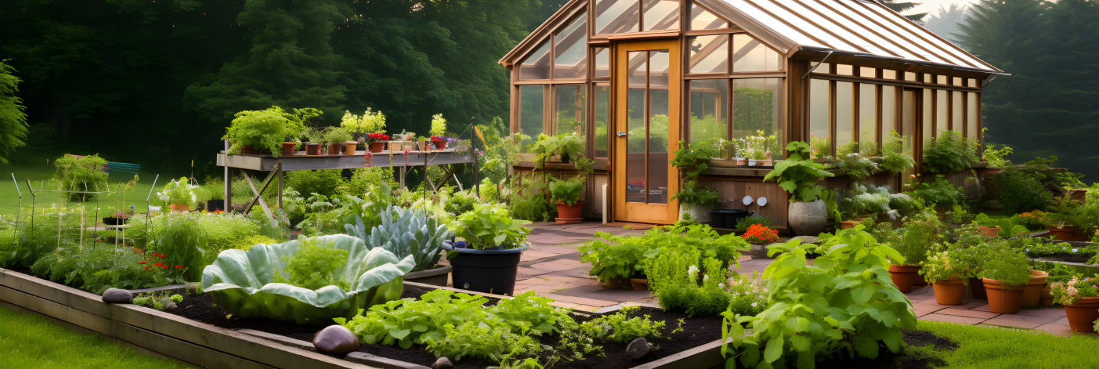 Luxury greenhouse in serene oasis 