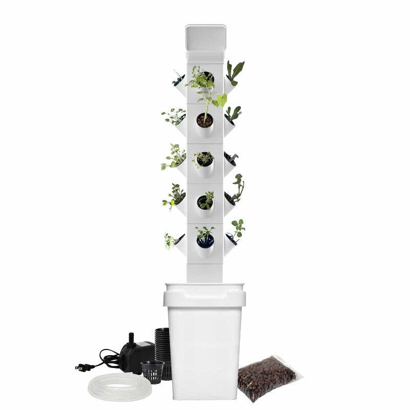 5-tier hydroponic EXO tower for 20 plants featuring a modular, space-saving vertical design.
