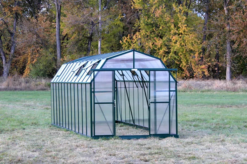 Grandio Elite 8x24 greenhouse with open double doors showcasing easy access and spacious interior.